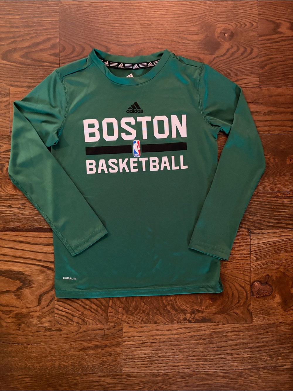 adidas Green Boston Celtics Basketball Long Sleeve Tee for Kids